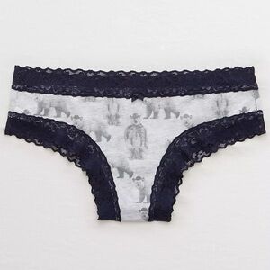Aerie Women’s Lace Trim Cotton Cheeky Underwear Panties Gray Cowboy Polar Bears